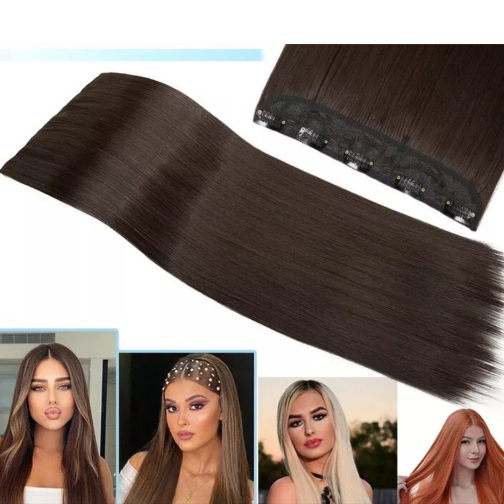 (1) Nwt 23" Hair Extension Straight Dark Brown Synthetic One Piece